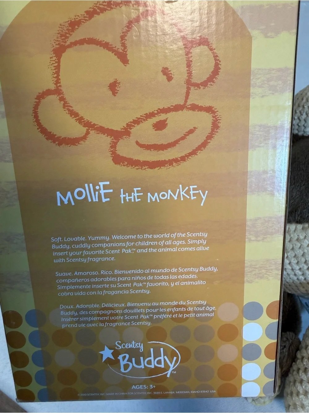 Scentsy Buddy Mollie The Monkey Plush w/ Original Box Retired no scent pack